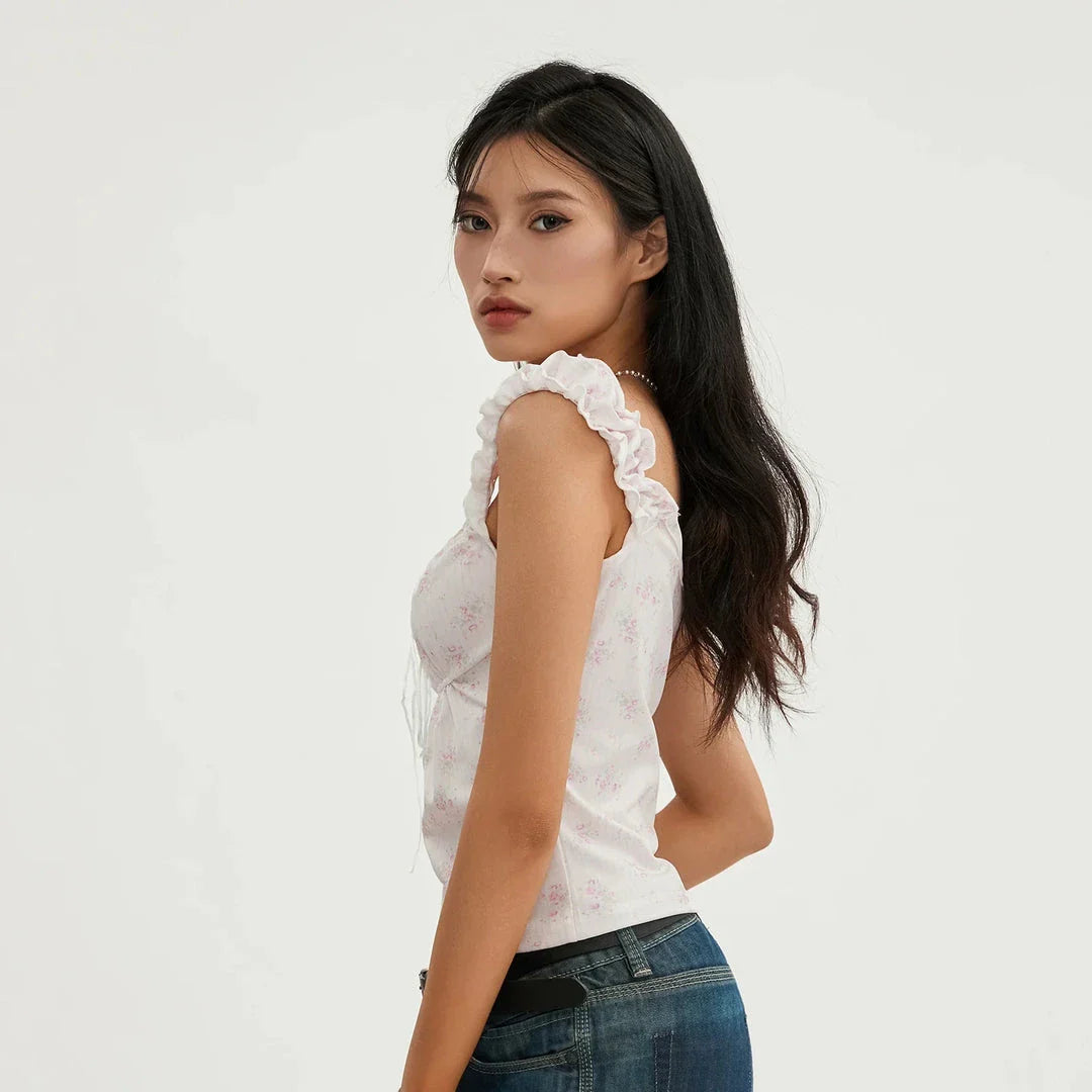 Vintage-inspired grunge lace patchwork crop top in pink color with intricate design and slim fit
