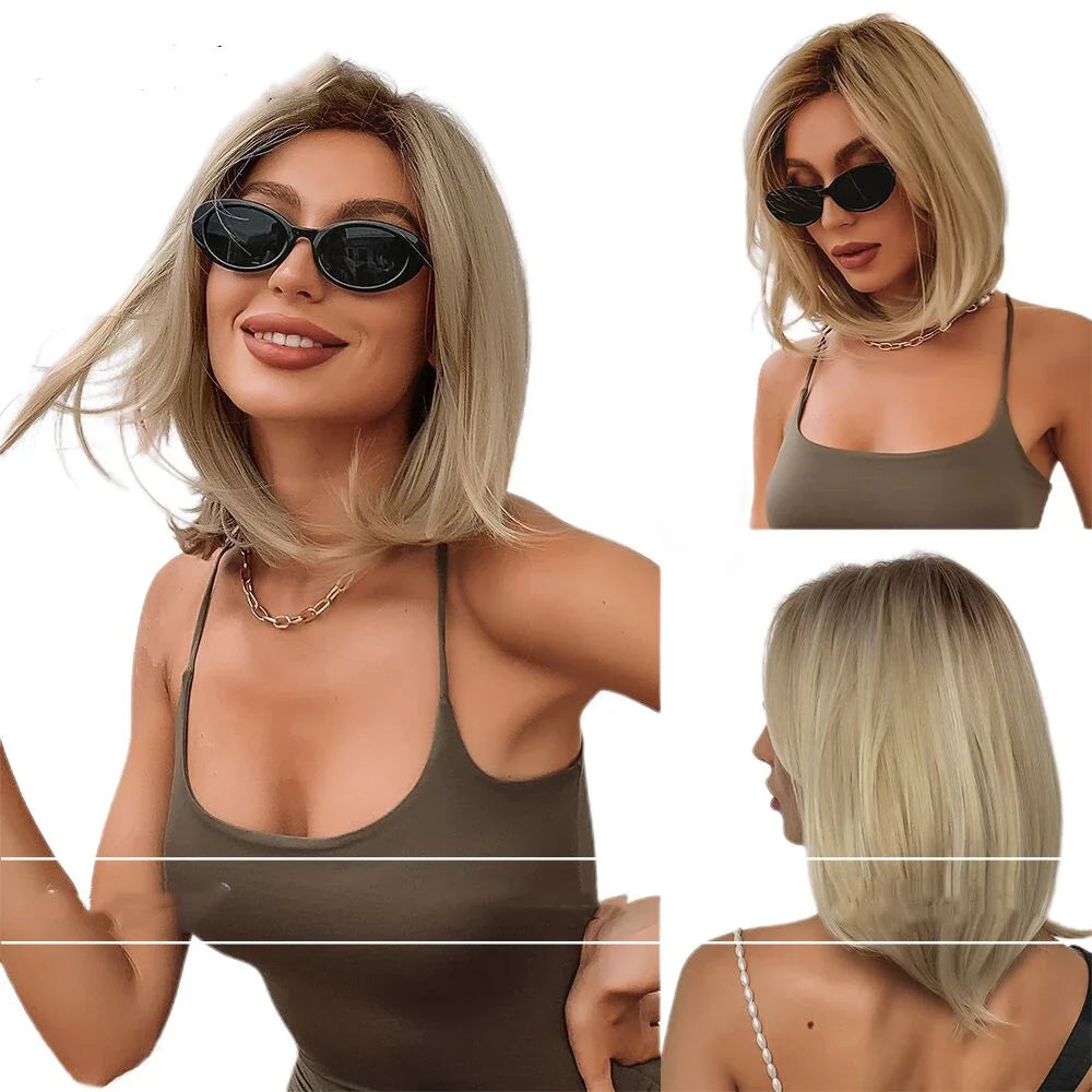 A full-head wig with a stylish golden ombre hair tail, made of premium Japanese silk for a natural and glamorous look.