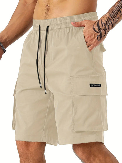 Drawstring waist men's workwear shorts with multiple pockets in various colors
