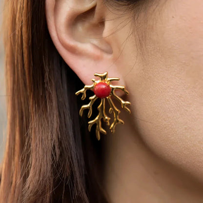 Exquisite 18K gold plated coral-shaped earrings with a unique and elegant design