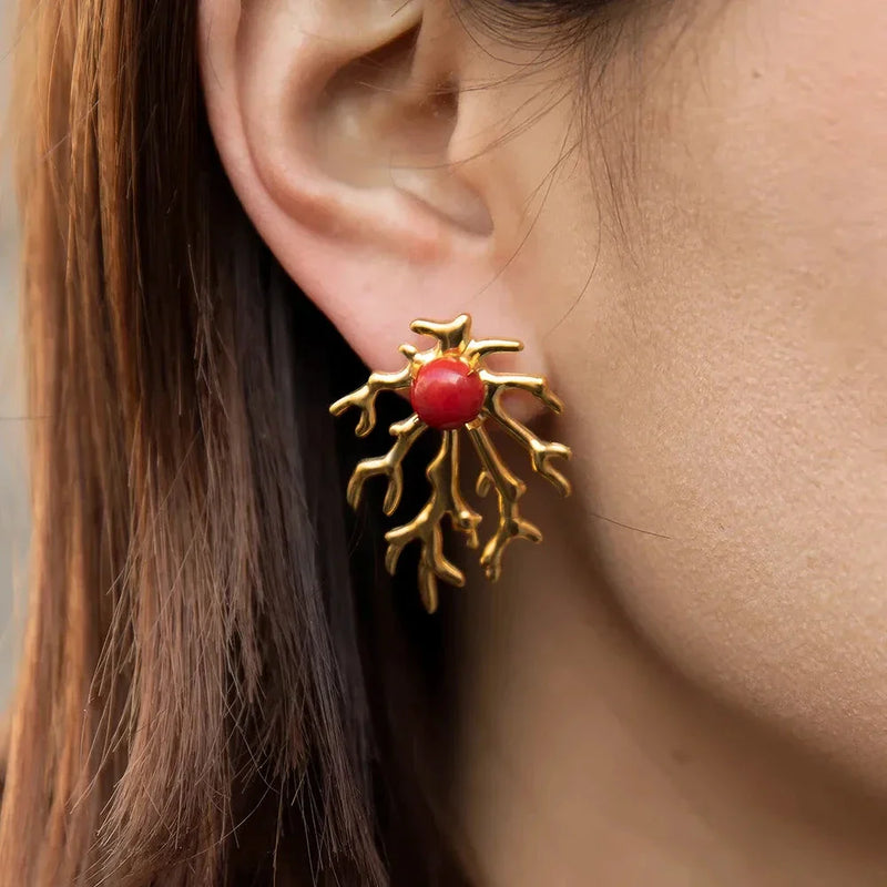 Hhomeenjoy US Captivating 18K Gold Plated Coral-Shaped Earrings
