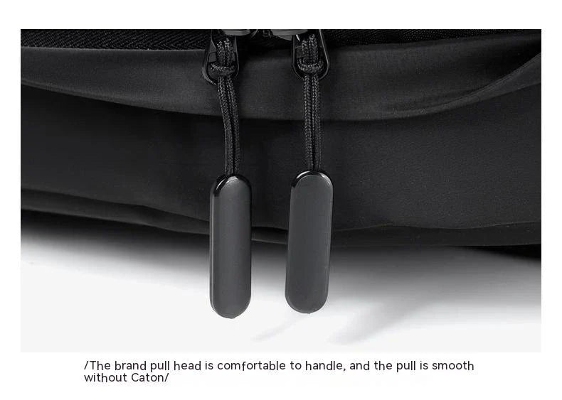 A large, simple, and stylish backpack made of durable nylon material with multiple compartments for organized storage and comfortable shoulder straps for easy carry.