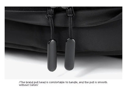 A large, simple, and stylish backpack made of durable nylon material with multiple compartments for organized storage and comfortable shoulder straps for easy carry.