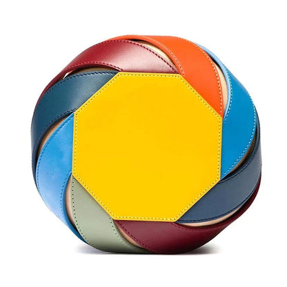 Colorful striped PU leather bucket handbag with adjustable strap and roomy interior