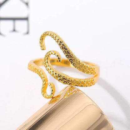Adjustable Octopus Tentacle Wrap Ring in Gold, a unique and eye-catching piece of jewelry with a marine-inspired design