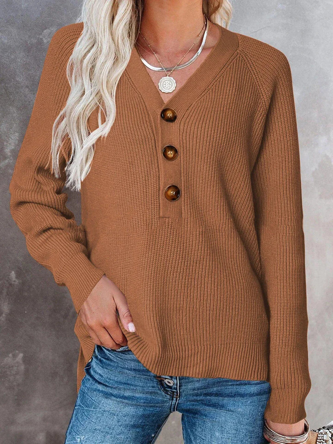Premium V-Neck Knit Sweater for Women in a variety of colors including white, khaki, pink, red, purple, gray, black, light brown, orange, blue, and light blue
