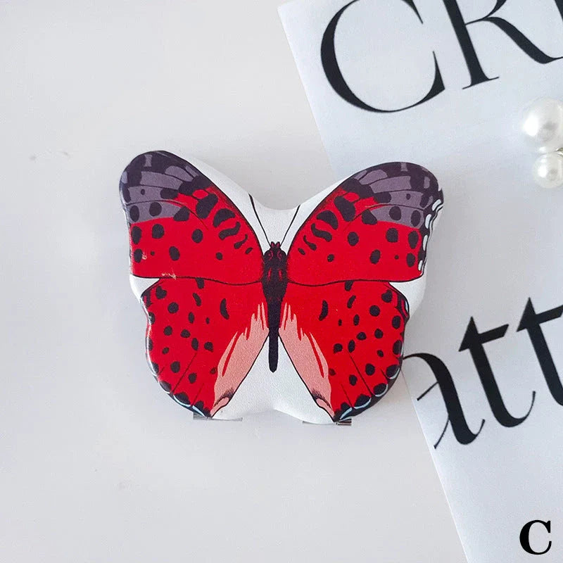 Compact Folding Butterfly Makeup Mirror with Premium PU Leather, Glass, and Zinc Alloy Construction