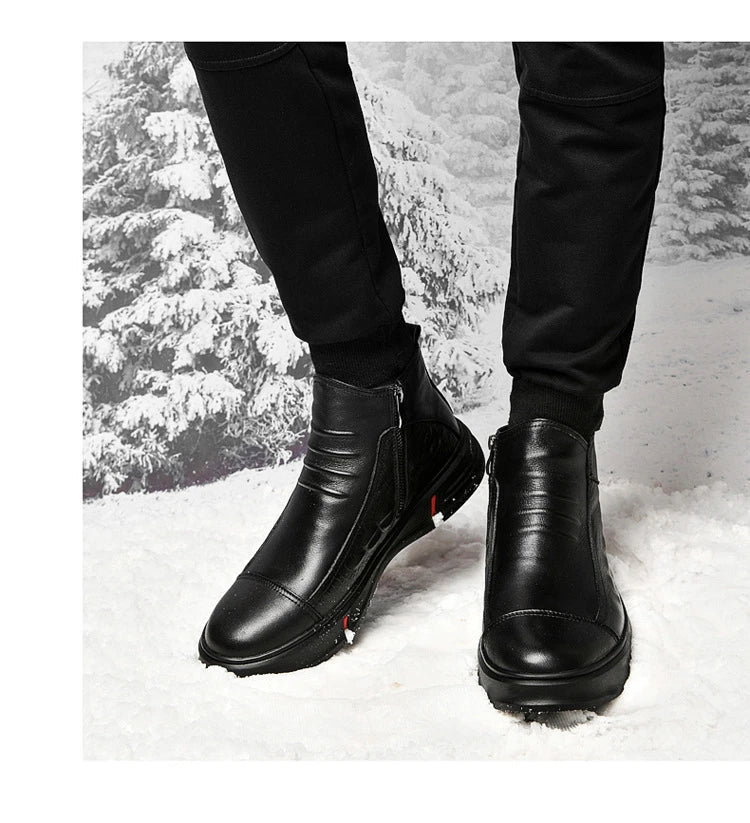 Premium casual leather boots for men in a durable martin boot style with a black color and rubber sole