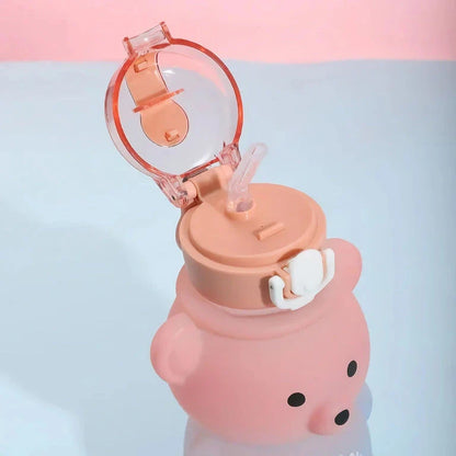 Gradient bear-themed water bottle with straw for refreshing and stylish hydration on the go