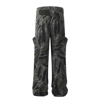 Graffiti camouflage print straight-leg jeans with a high-waist design for a flattering, comfortable fit