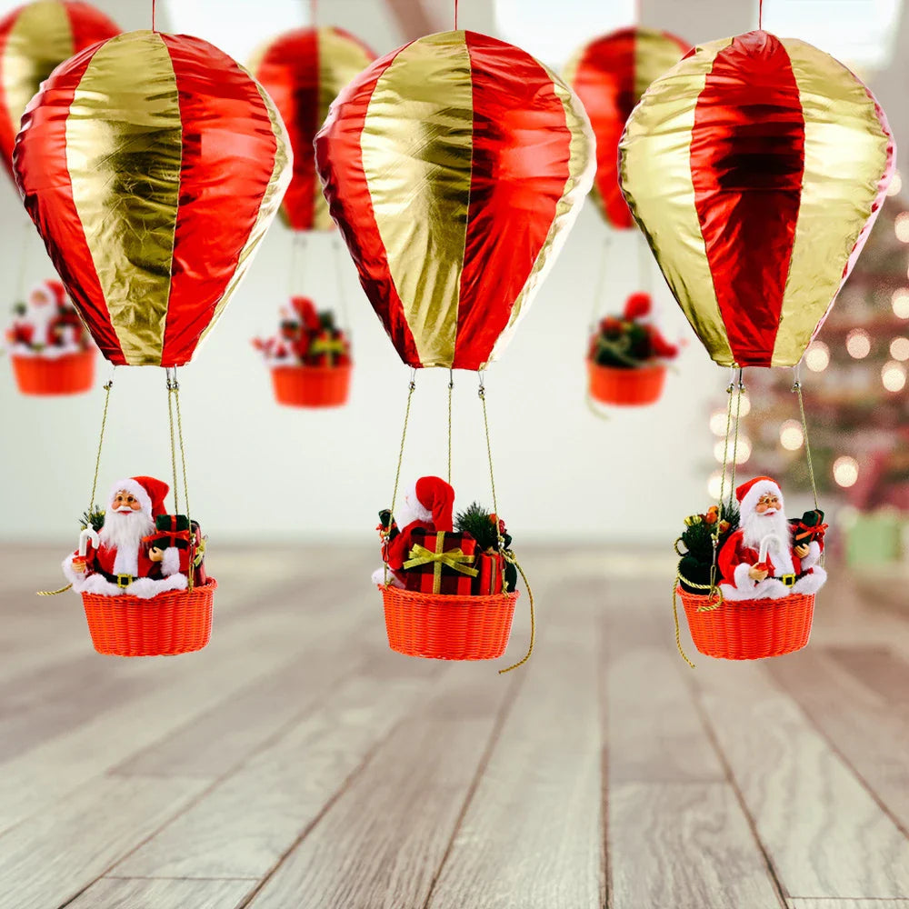 Festive Santa Hot Air Balloon Ceiling Decor - Premium vinyl and velvet construction with a mesmerizing lighting effect to elevate your holiday cheer