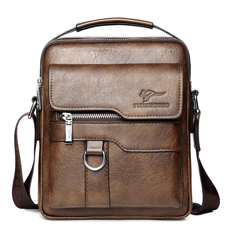 Fashionable casual men's Korean-style satchel bag made of premium PU leather with multiple compartments and adjustable strap