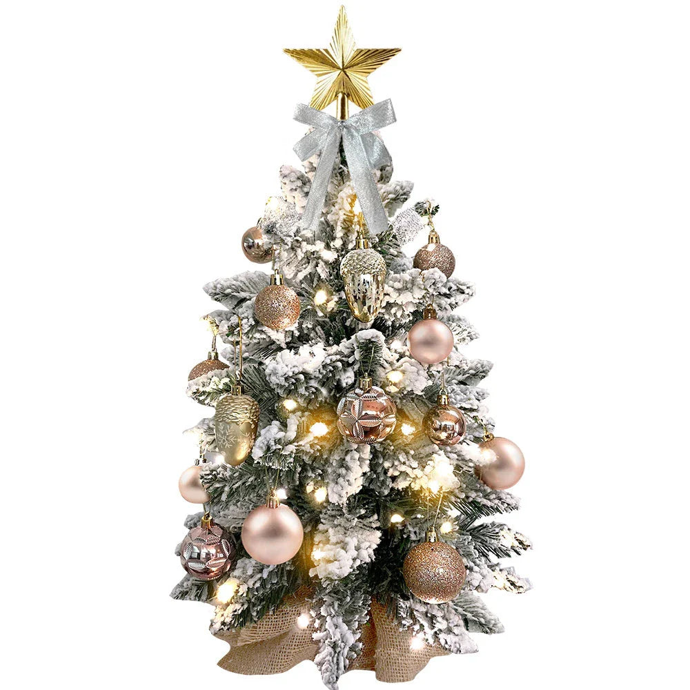 2-Foot Mini Flocked Christmas Tree with Warm LED Lights - Compact Tabletop Holiday Decoration for Home and Office