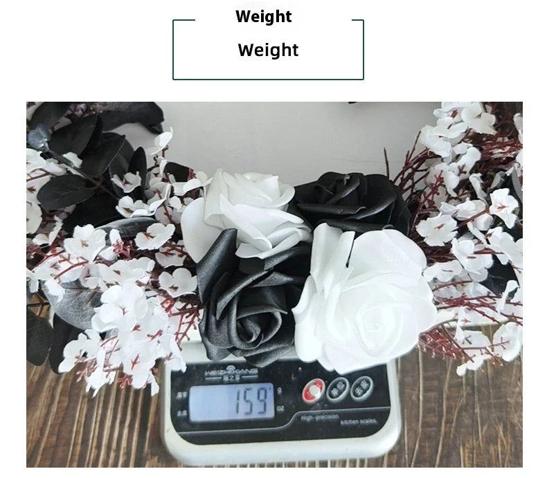 Halloween White Flower Black Rose Dried Wood Moon Cat Garland Ornaments