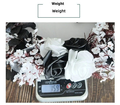 Halloween White Flower Black Rose Dried Wood Moon Cat Garland Ornaments