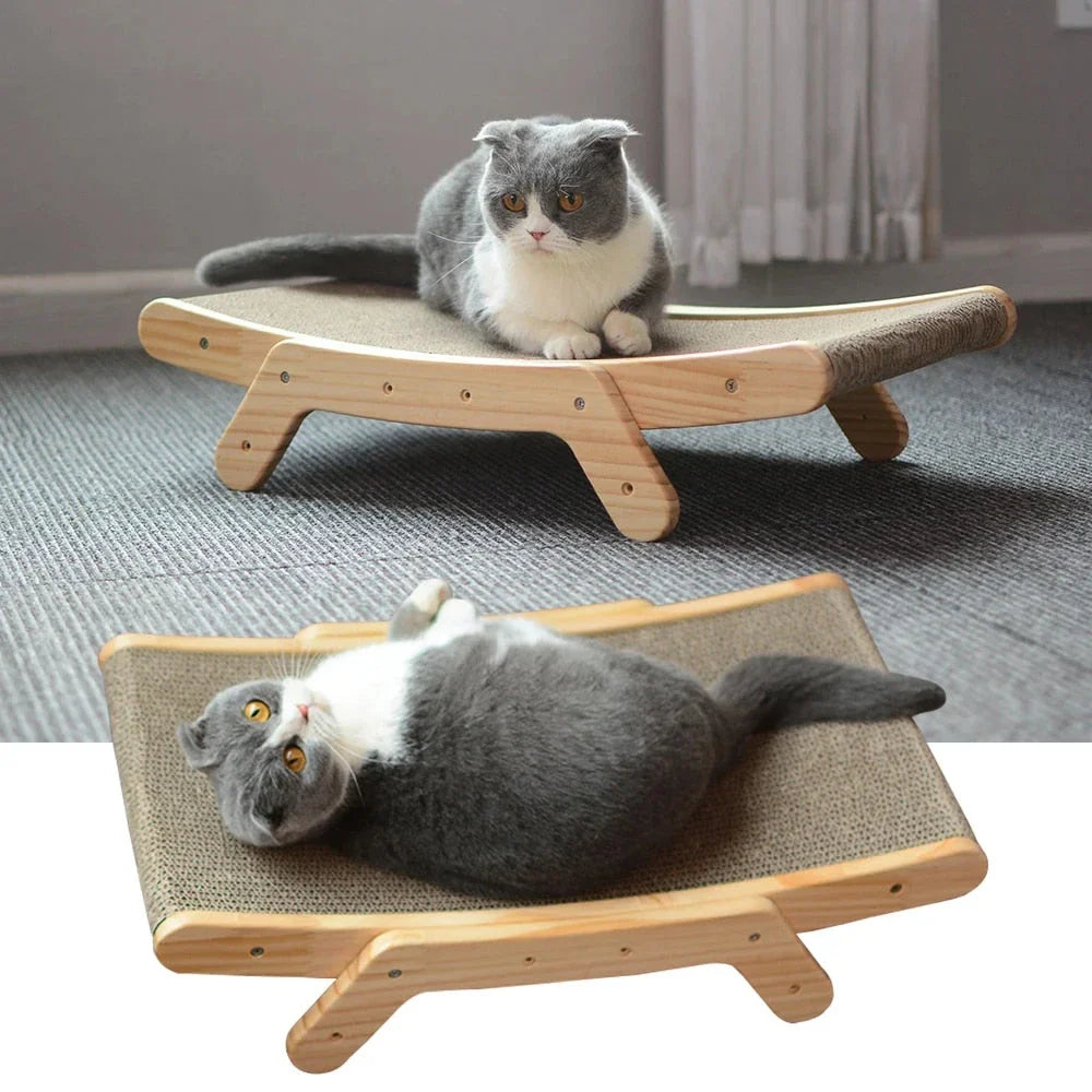 3-in-1 Premium Wooden Cat Scratcher Lounge Bed with Adjustable Scratching Angles and Micro-Arc Surface for Optimal Comfort