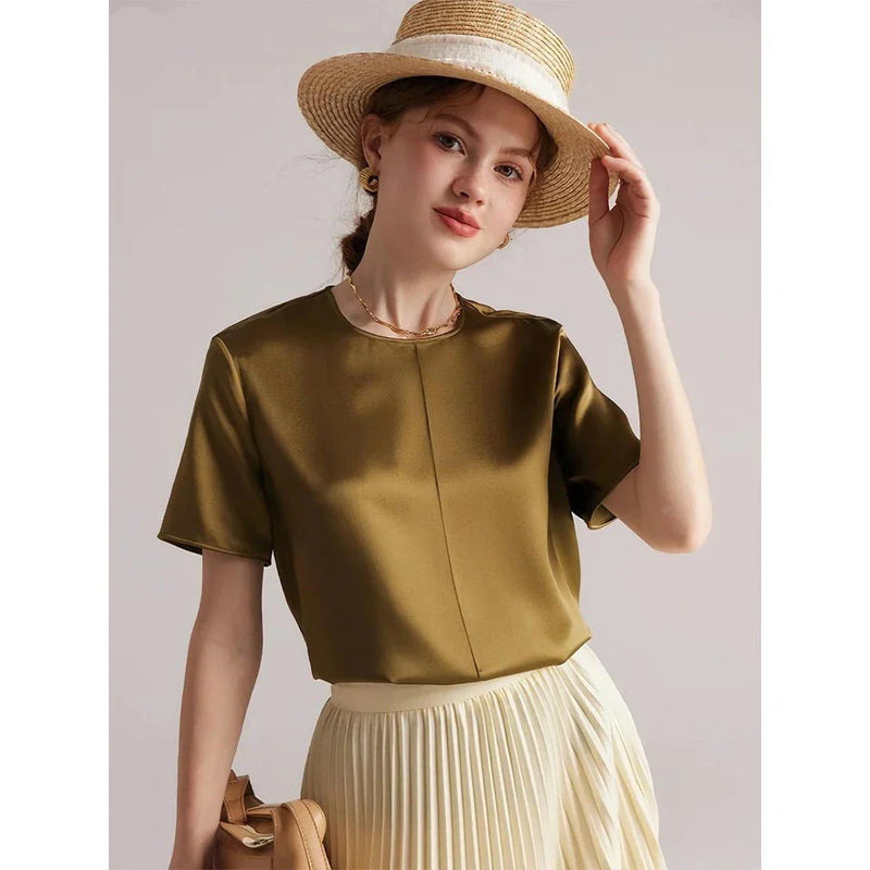 Hhomeenjoy Elegant Mulberry Silk Women's Summer Tee