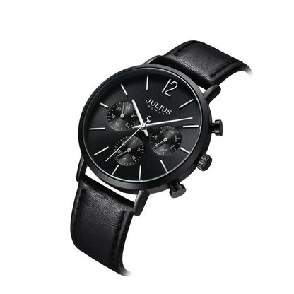 A sophisticated multi-function quartz watch with a sleek design, water-resistant construction, and versatile features.