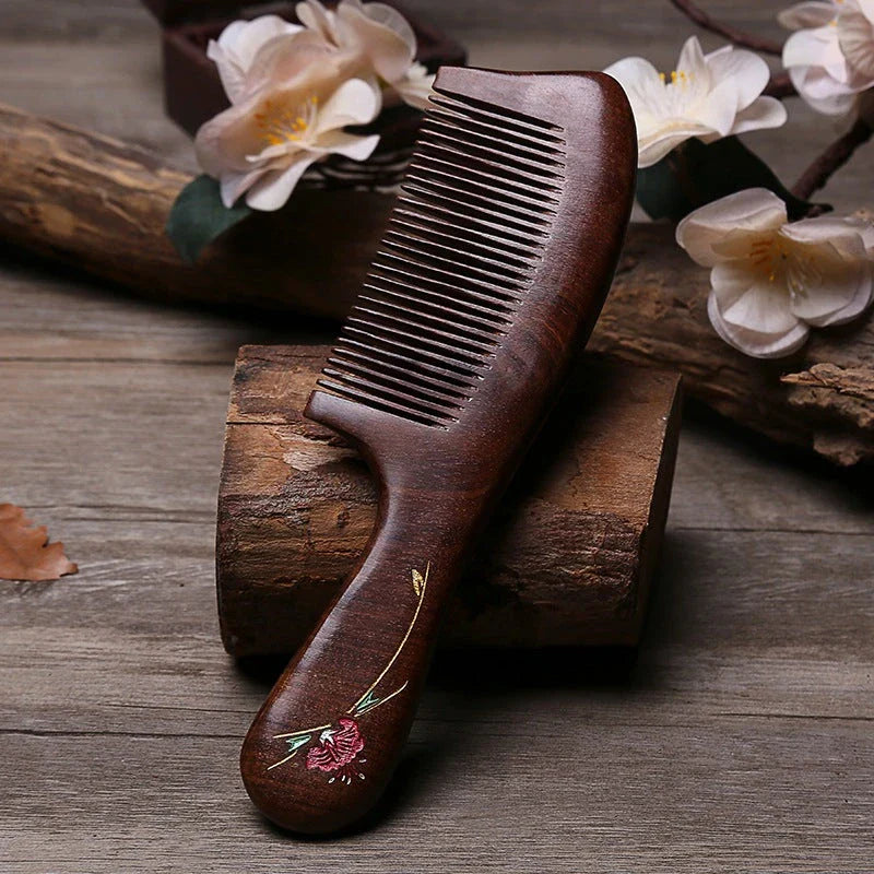 Natural Sandalwood Hair Comb with Ergonomic Design for Frizz Control and Healthy Hair