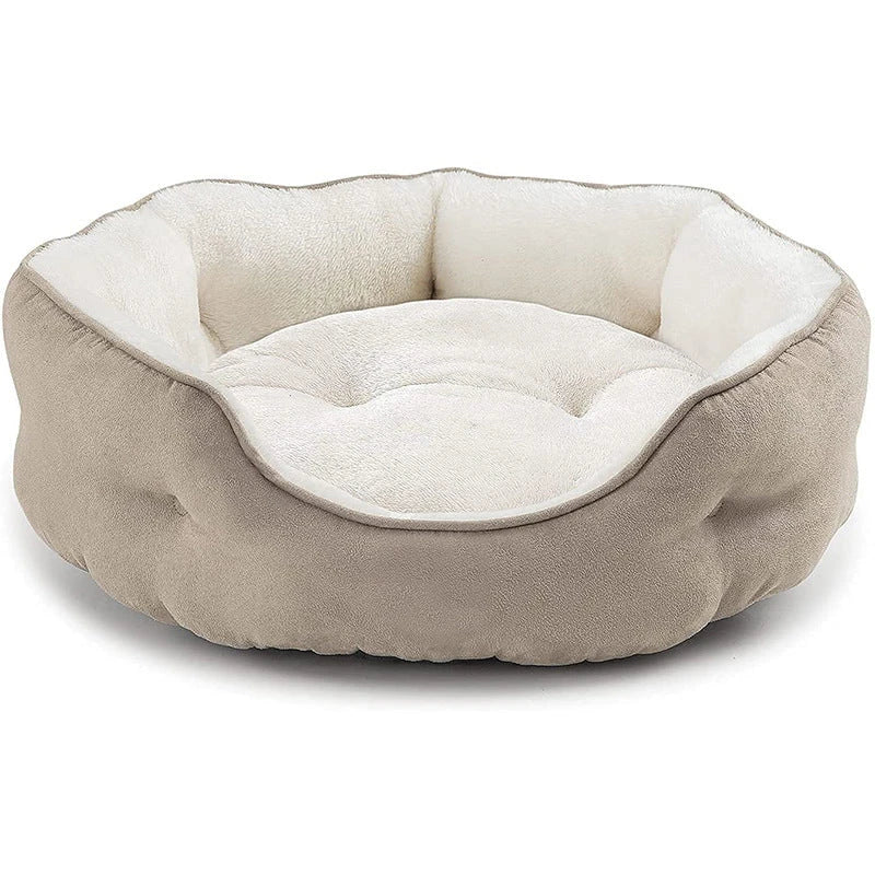 Cozy Round Small Pet Bed for Dogs and Cats - Plush Microfiber Fleece Lounger with Reversible Pillow and Non-Slip Bottom