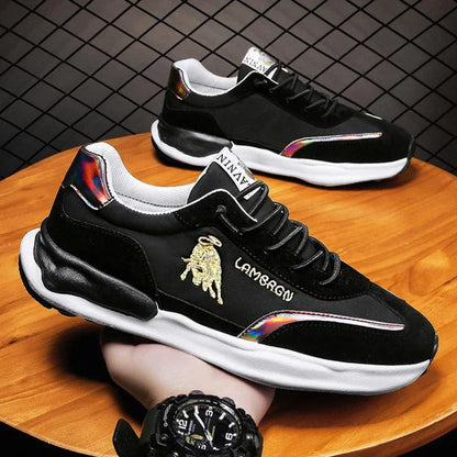 A pair of stylish, breathable men's casual shoes with a thick, durable rubber sole for enhanced comfort and traction.