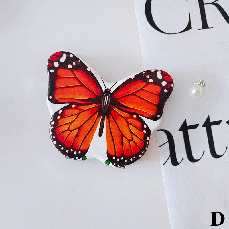 Compact Folding Butterfly Makeup Mirror with Premium PU Leather, Glass, and Zinc Alloy Construction