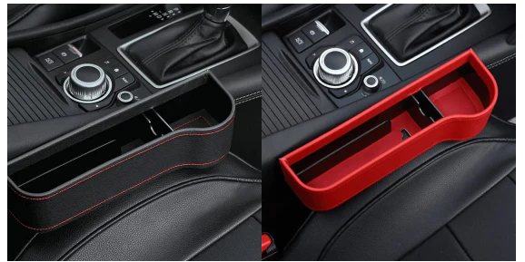 Multifunctional Car Seat Organizer with dedicated slots for phones, chargers, drinks, and cards, featuring a stylish polyurethane leather design.