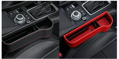 Multifunctional Car Seat Organizer with dedicated slots for phones, chargers, drinks, and cards, featuring a stylish polyurethane leather design.