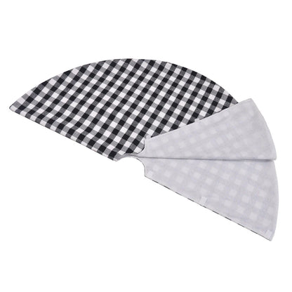 Premium black and white plaid Christmas tree skirt with classic pattern and durable non-woven fabric construction