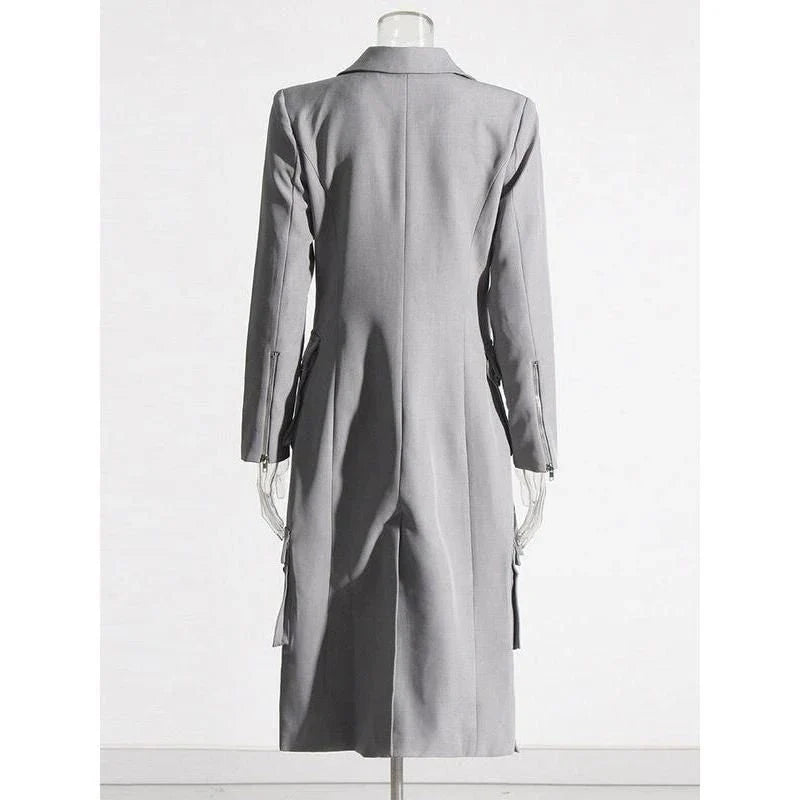 Stylish patchwork windbreaker trench coat with notched collar, button detailing, and flattering wide-waisted cut
