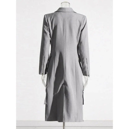 Stylish patchwork windbreaker trench coat with notched collar, button detailing, and flattering wide-waisted cut