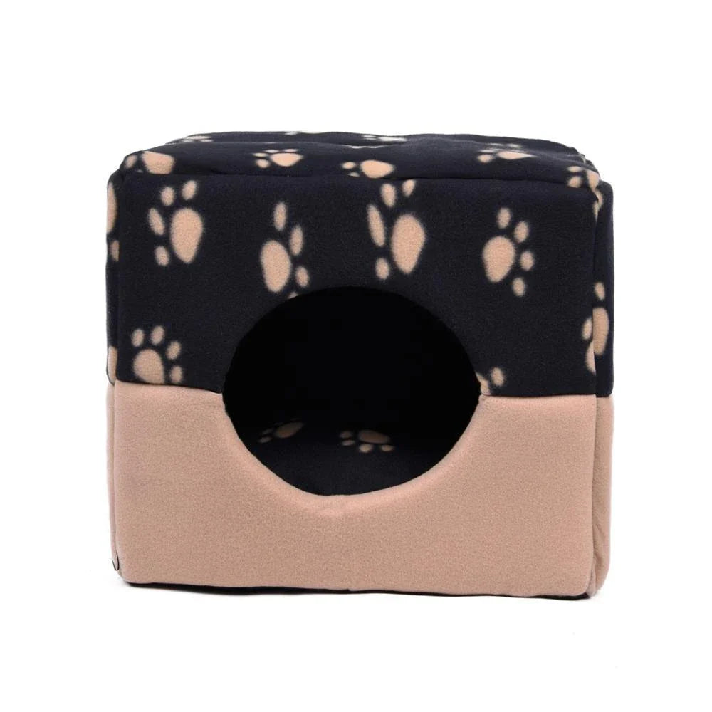 A plush, white pet bed with a stylish paw print design, providing a cozy and comfortable resting space for dogs or cats.
