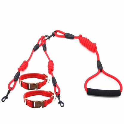 Durable nylon dog training rope with adjustable length and width options in blue, black, red, and orange colors
