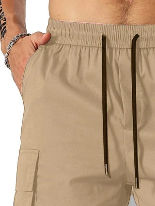 Drawstring waist men's workwear shorts with multiple pockets in various colors