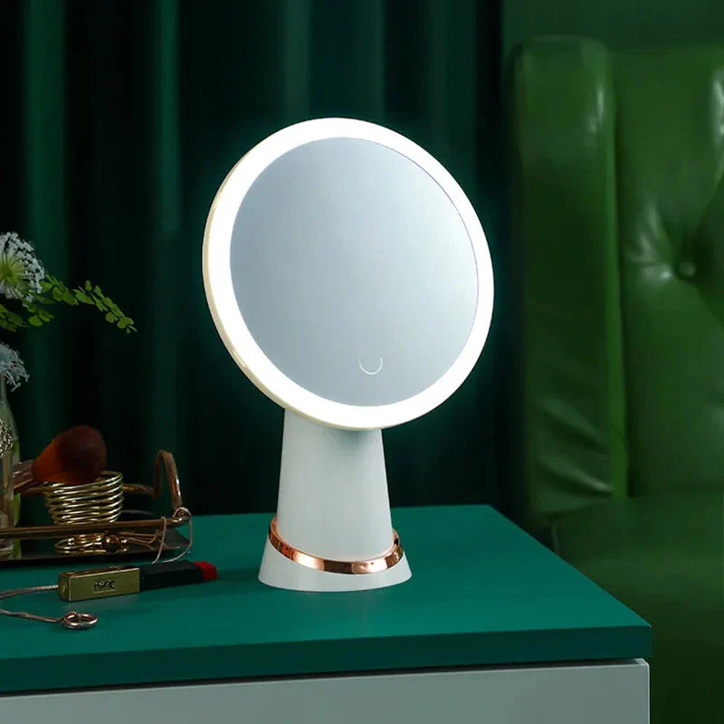 Illuminating LED makeup mirror with adjustable lighting and touch controls for perfect application and radiant results