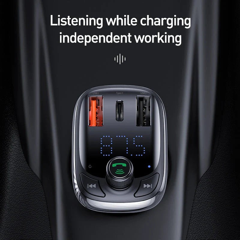 Bluetooth 5.0 FM Transmitter and Fast Charging Car Adapter with Dual USB Ports for Hands-Free Calling and Audio Streaming