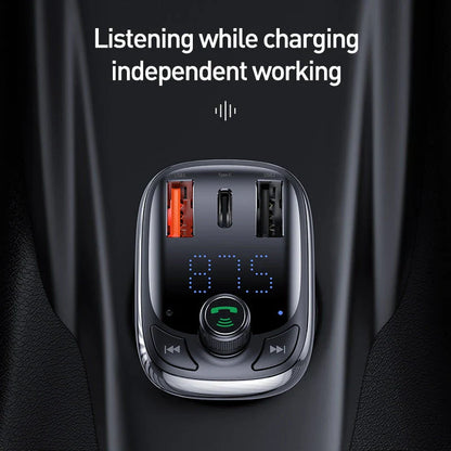 Bluetooth 5.0 FM Transmitter and Fast Charging Car Adapter with Dual USB Ports for Hands-Free Calling and Audio Streaming
