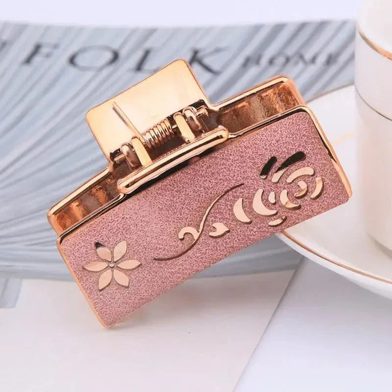 Elegant floral hair claw accessory for women, featuring a premium canvas and rubber design in a stylish brown color