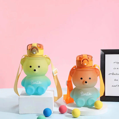 Gradient bear-themed water bottle with straw for refreshing and stylish hydration on the go