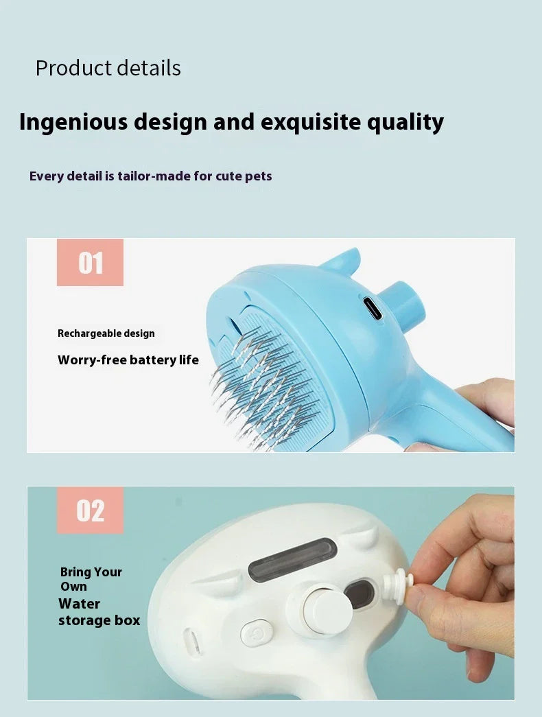 Rechargeable Pet Hair Removal Comb with Spray Cleaner - Effortlessly remove stubborn pet hair and keep your furry friend's coat fresh and healthy.