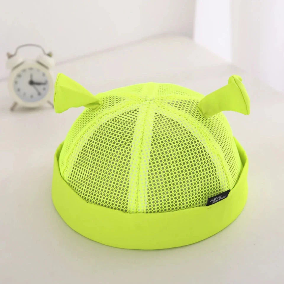 Green Cartoon Baby Sun Hat with Adorable Ear Design, Offering Soft, Breathable Comfort and Adjustable Fit for Babies 0-24 Months