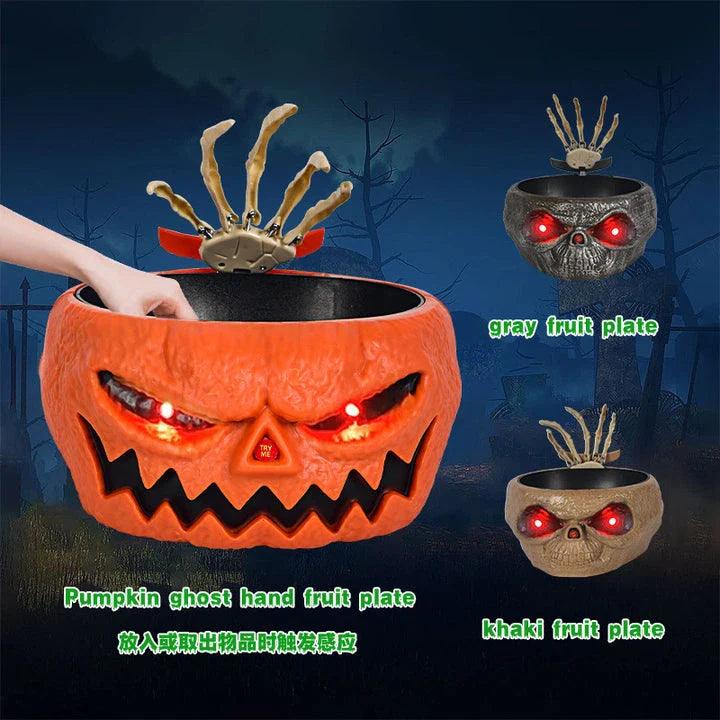 Illuminating Halloween pumpkin-shaped fruit plate with lighting and sound effects for festive holiday decor