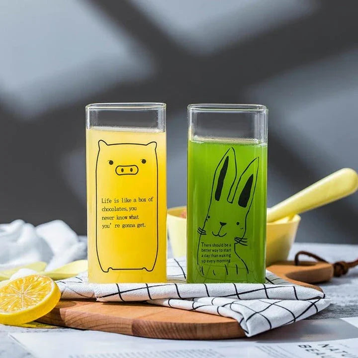 Funny Animals Glass with a playful pig design, made from eco-friendly glass with a 13oz capacity, perfect for everyday use.