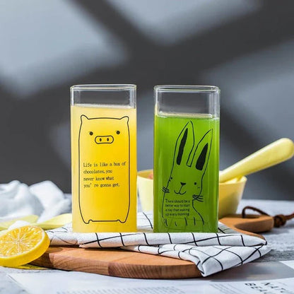 Funny Animals Glass with a playful pig design, made from eco-friendly glass with a 13oz capacity, perfect for everyday use.