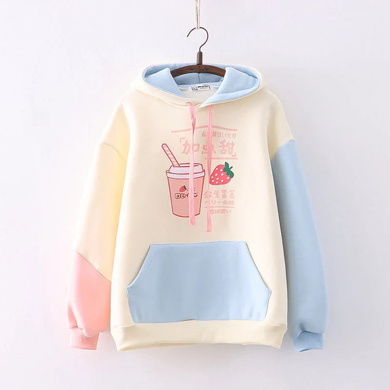 Cozy and stylish hooded sweater for trendy students, featuring plush velvet trim and oversized, slouchy fit for maximum comfort and warmth