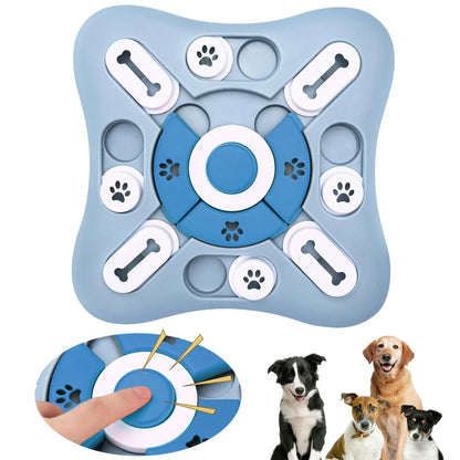 Interactive slow feeder dog toy with sounding device, durable non-toxic materials, and non-slip base for mental stimulation and healthy eating