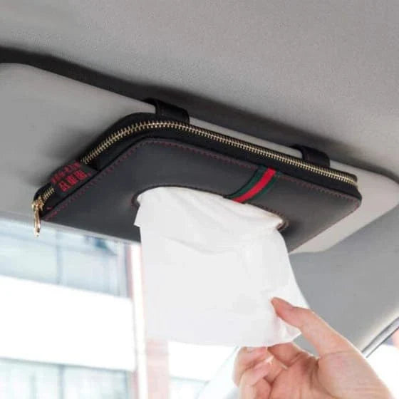 Polyurethane leather tissue box cover with clutch-inspired design for car interior organization and style