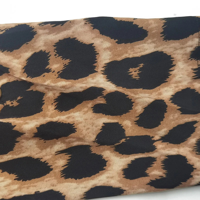 Leopard print beach coverup dress with V-neck, A-line skirt, and loose waistline