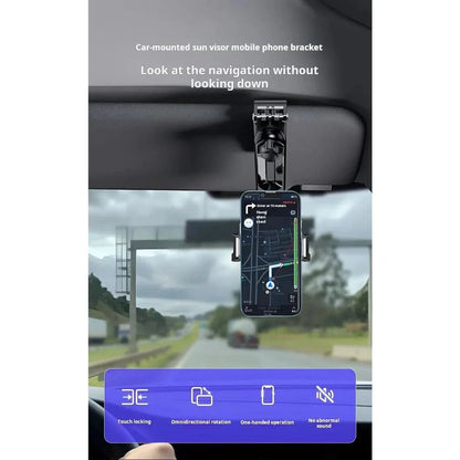 360-degree adjustable rearview mirror car phone mount with universal fit for smartphones