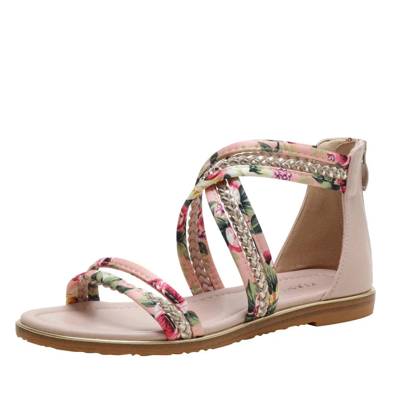 Stylish non-slip Roman sandals with open-toed floral cloth uppers and durable non-slip soles